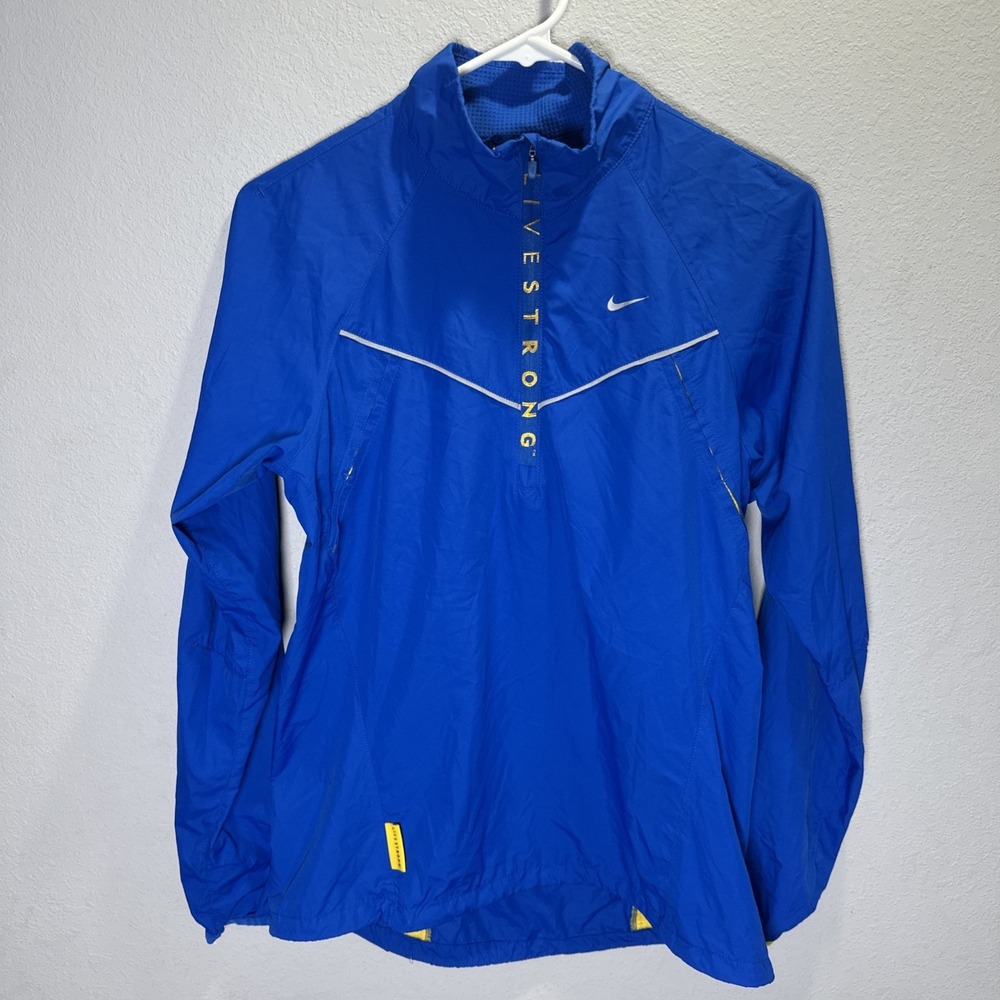 Nike Livestrong Jacket Youth small 4-6 Blue Anorak Windbreaker Half Zip Pocket